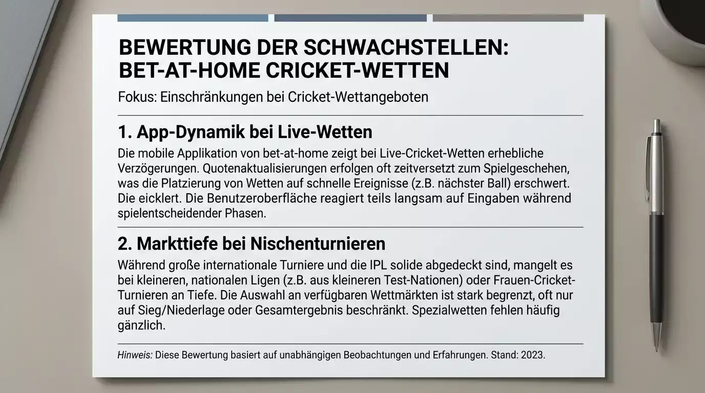 bet-at-home Cricket Wetten Schwächen – App-Performance bei Live-Wetten und Nischenmarkt-Tiefe
