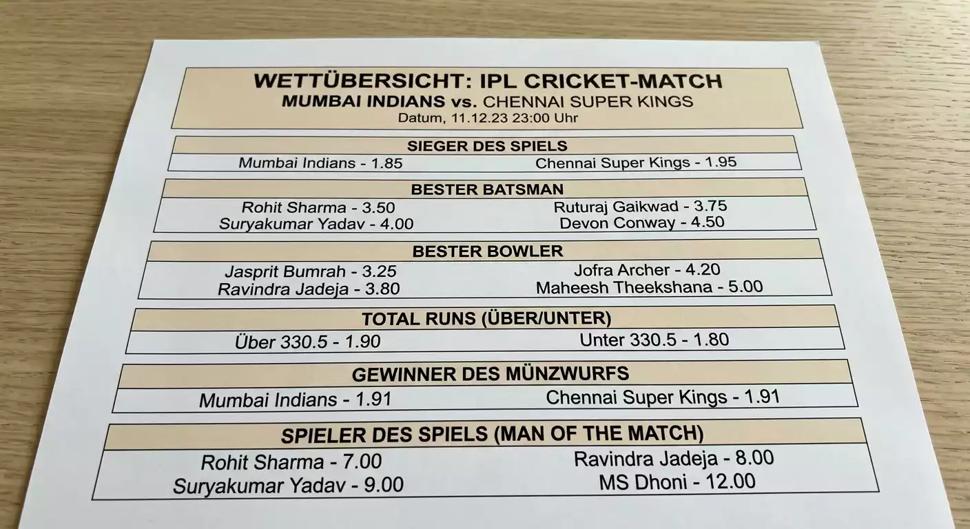 bwin Cricket IPL-Wettmärkte – Übersicht der verfügbaren Match-Winner- und Spezialwetten