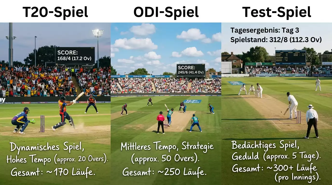 Vergleich der Over/Under-Linien in T20, ODI und Test Cricket für deutsche Wetter