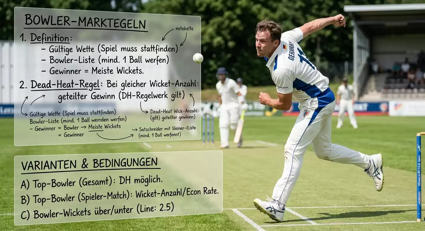 Marktregeln und Varianten des Top-Bowler-Markts beim cricket top bowler wetten