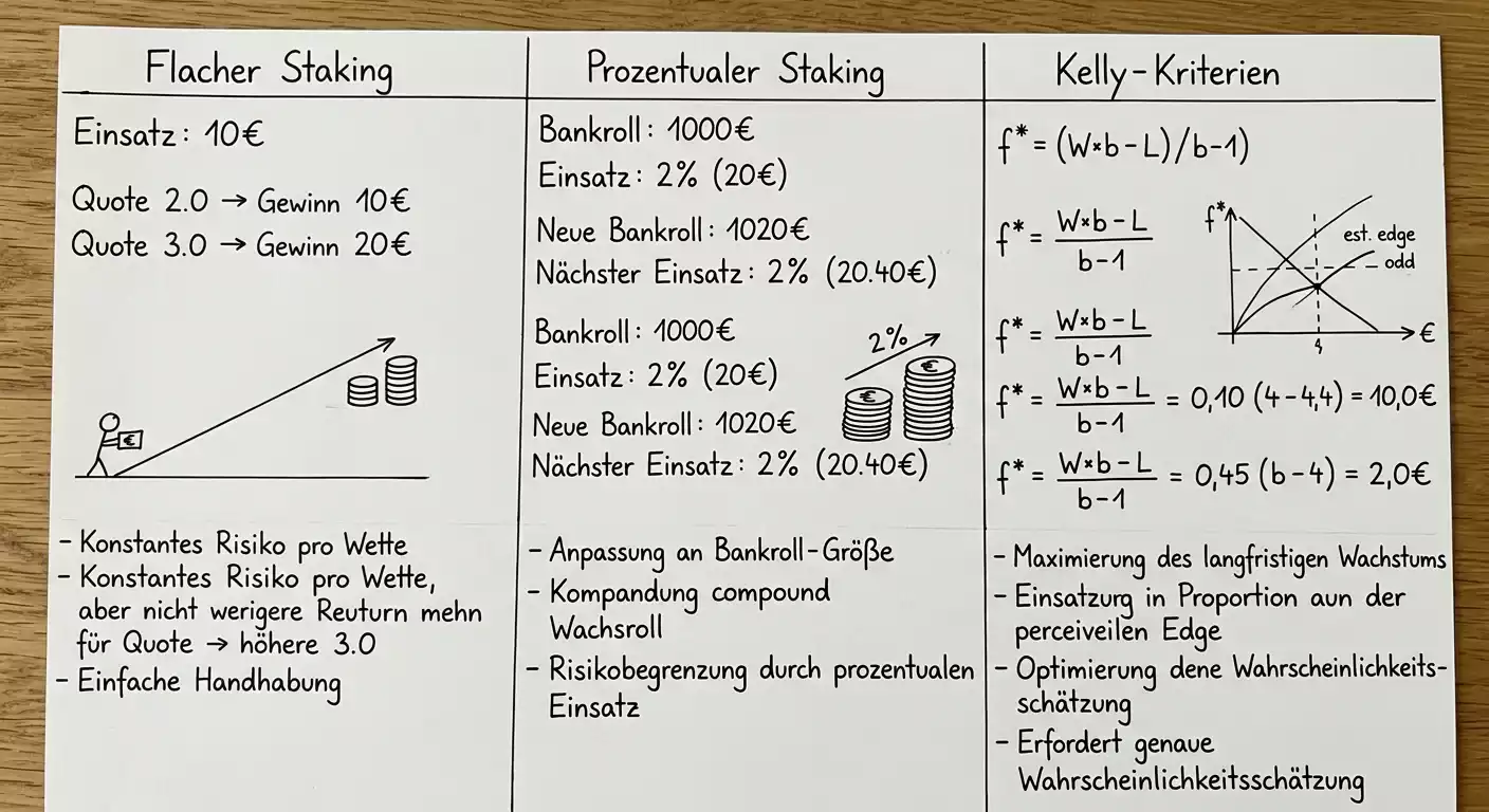 Cricket Staking-Methoden Vergleich – Flat Staking, prozentuales Staking und Kelly-Kriterium erklärt