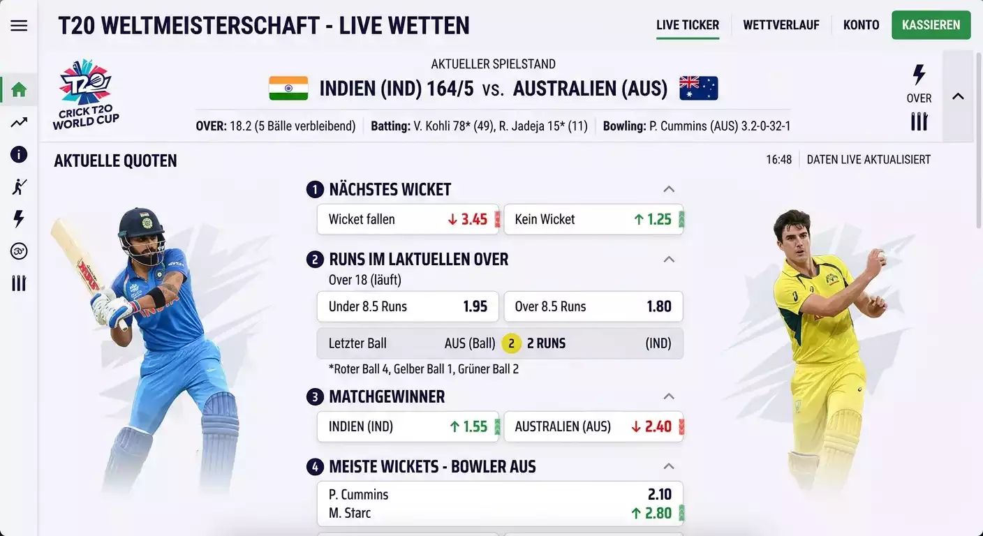 ICC T20 World Cup Live-Wetten – Next Wicket, Over Runs und In-Play-Strategien beim Turnier