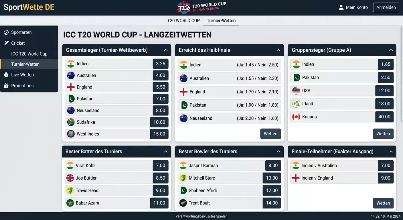ICC T20 World Cup Outright-Märkte – Turniersieger, Halbfinalisten und Top-Scorer-Wetten erklärt