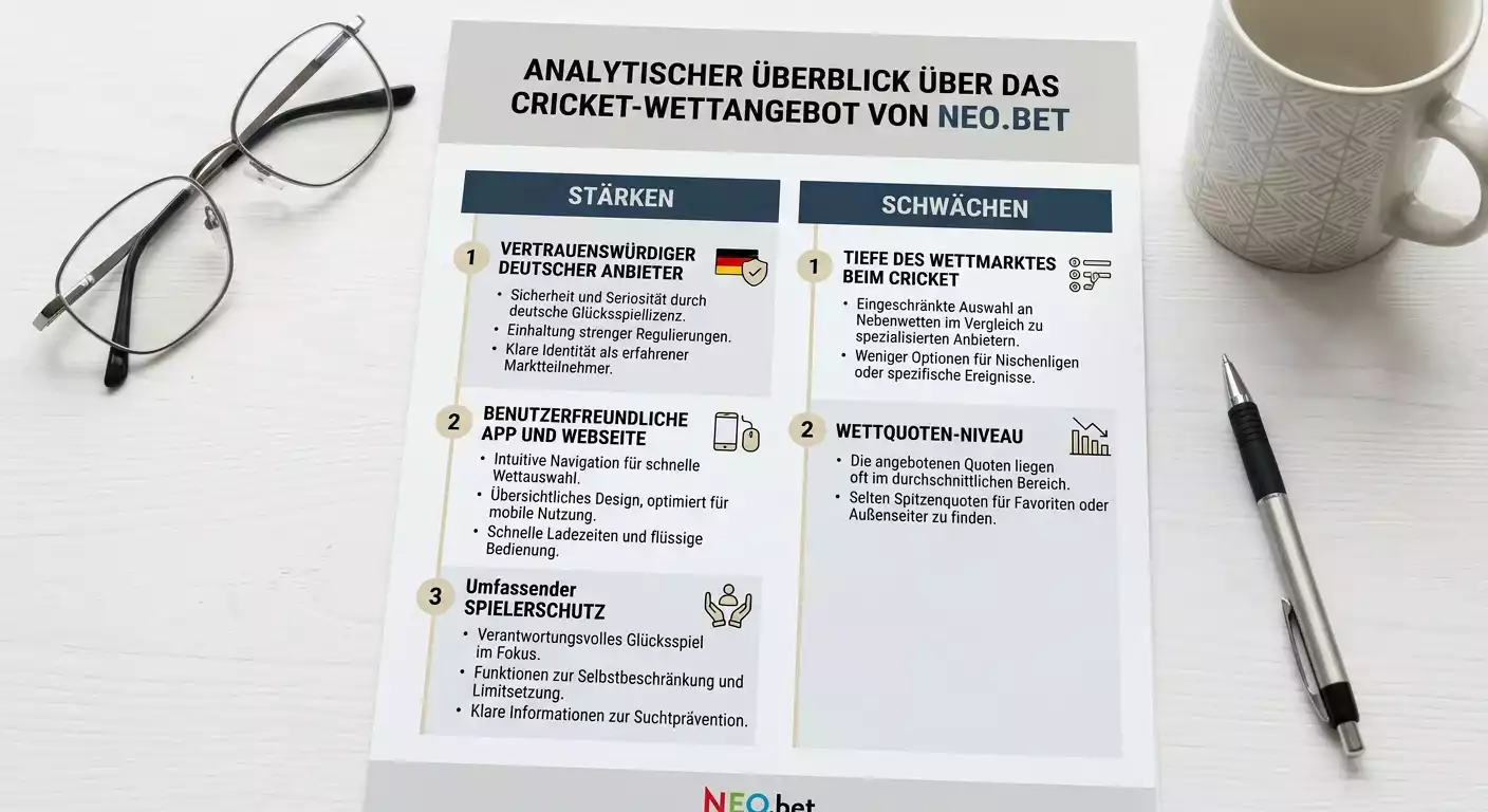 NEO.bet Cricket Wetten Gesamtbewertung – Stärken und Schwächen für deutsche Cricket-Wetter 2026