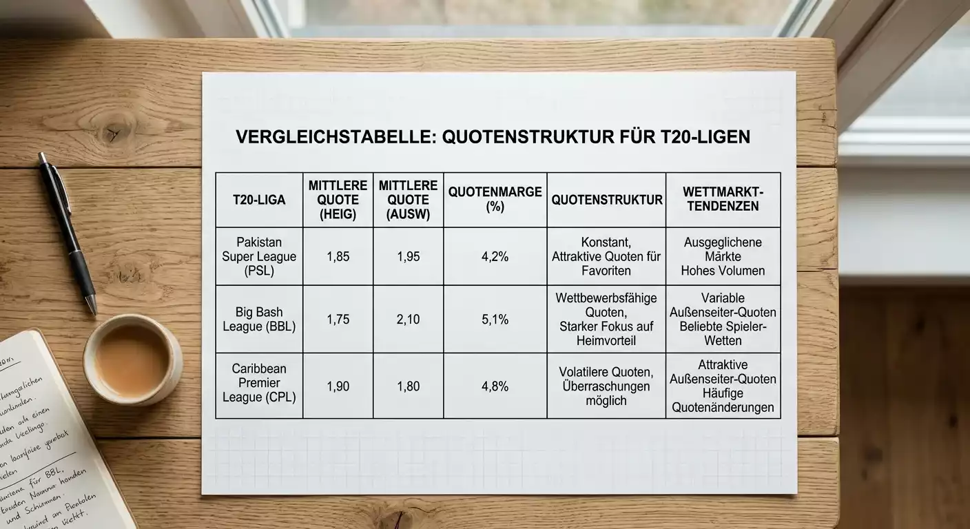 PSL-Quotenstruktur im Vergleich zu anderen T20-Ligen bei deutschen Cricket-Wettanbietern
