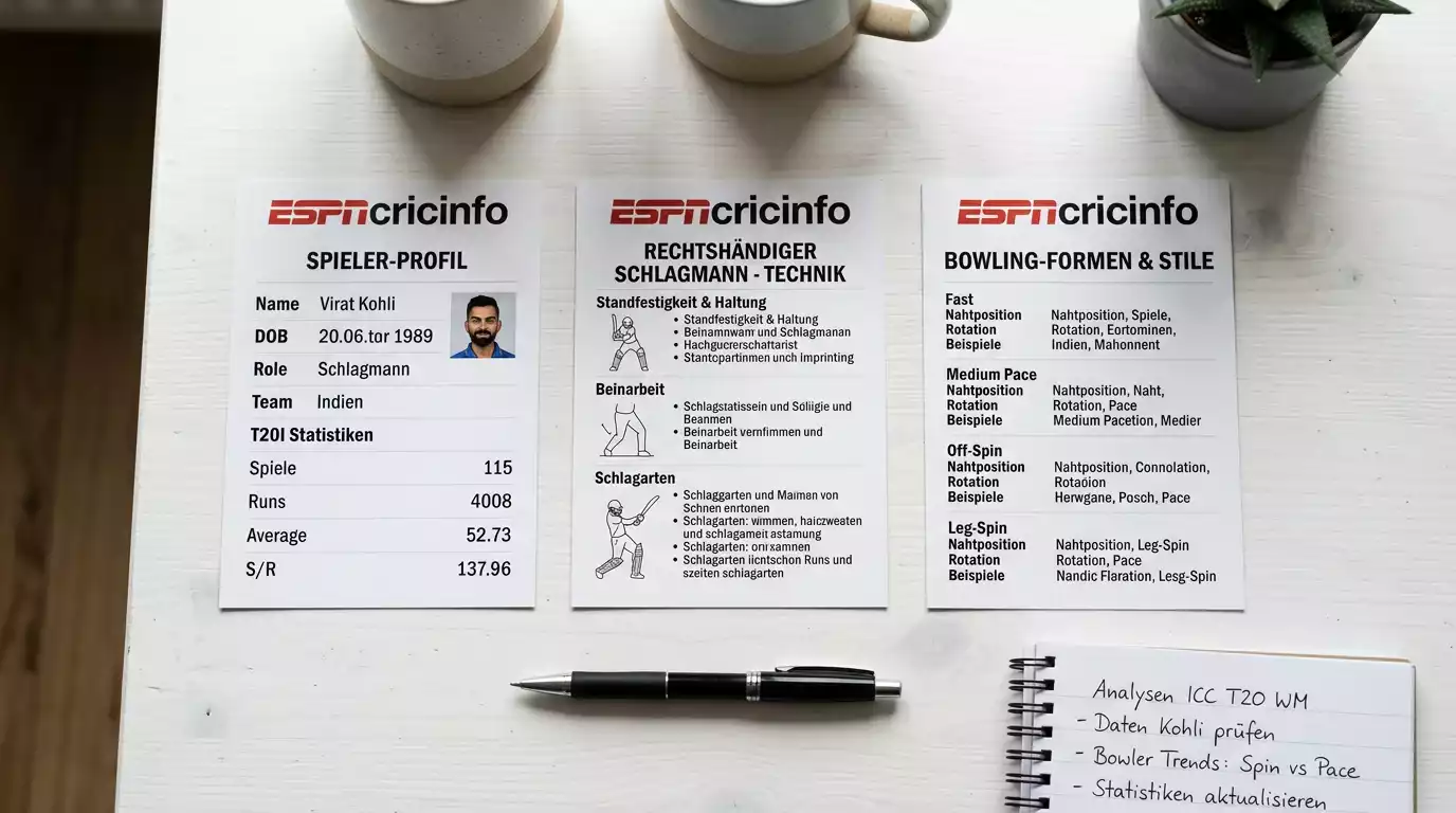 Drei zuverlässige Datenquellen für Cricket-Pitchberichte vor Spielbeginn: ESPNcricinfo, ICC und lokale Portale