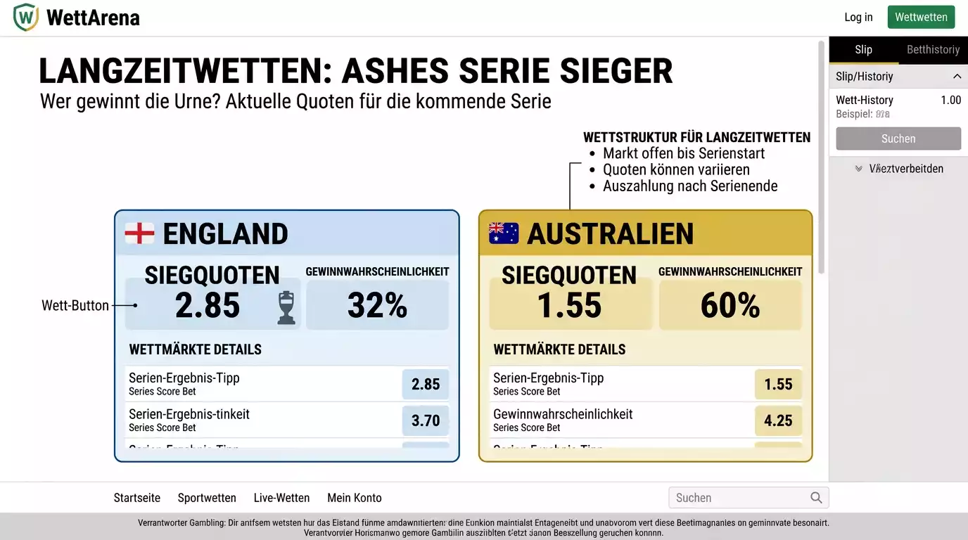 The Ashes Series Winner Wettmarkt – Outright-Quoten auf Seriensieger England oder Australien